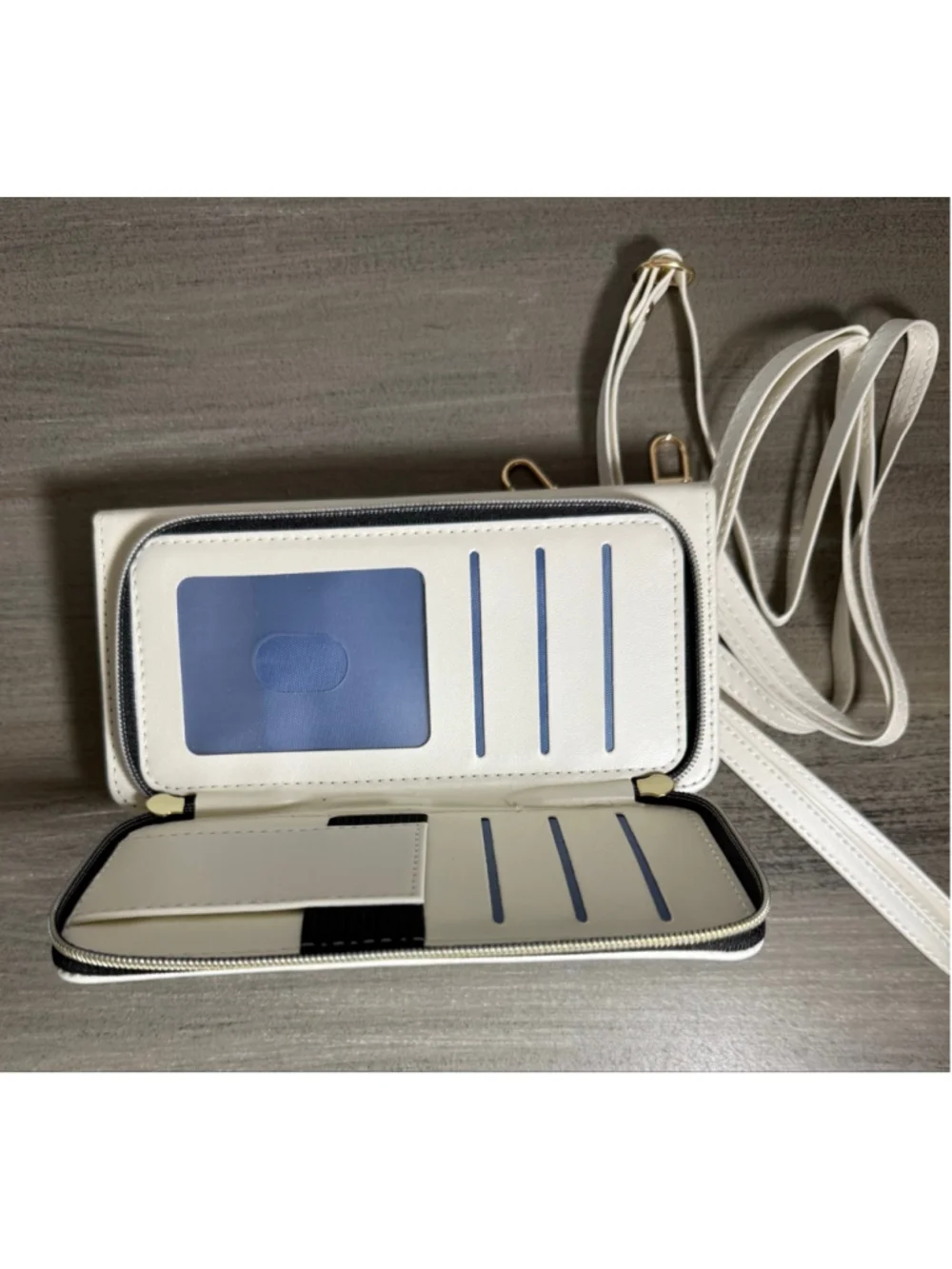 NIBWhite wallet Case iPhone 16 Pro 6.3” Zipper Card Holder Shoulder Strap Xbody